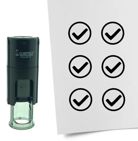 CombiCraft Sello Ok 10mm redondo - Tinta negra - Tampón interno recargable - Para marcar papeles con diferentes dibujos para soluciones creativas