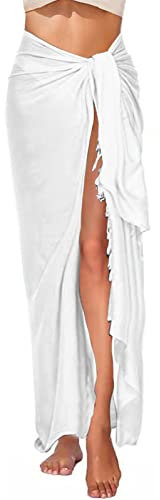 RITOSTA Pareo Femme Plage avec Franges Robe de Plage Ete Kimono Plage Robe Plage Longue Pareo de Plage Wrap de Plage Grande Taille Cache-Maillots et Sarongs Bikini Cover Up(Blanc,Taille Unique)