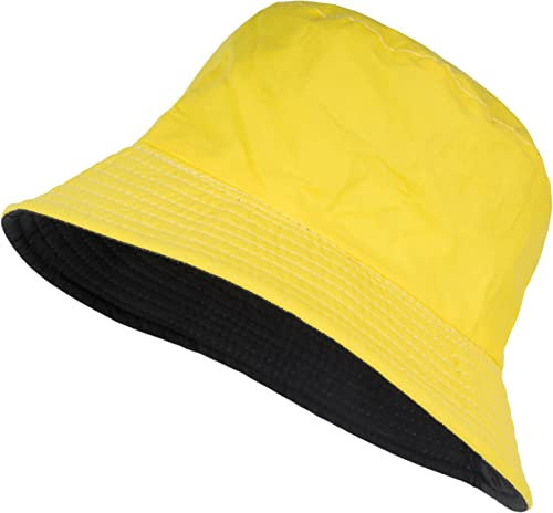styleBREAKER Unisex Wende Fischerhut aus Baumwolle | 2 in 1 Reversible Bucket Hat Streetwear Look | Sonnenhut Anglerhut für Damen und Herren, Farbe:Gelb-Schwarz