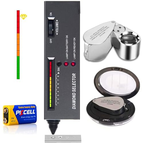Penna tester per diamanti, tester professionale per gioielli + lente d'ingrandimento 40X illuminata per gioielli, selettore di diamanti per principianti ed esperti, misuratore di conducibilità termica