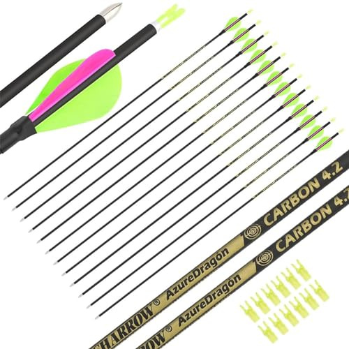 AMEYXGS 31 Carbonpfeile ID 4.2mm Jagdpfeile 700 800 900 1000 Spine mit Naturfeder Pfeile für Recurvebogen Compoundbogen Langbogen