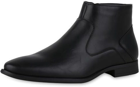VAN HILL Klassische Herren Boots Elegante Leder-Optik Business Stiefeletten Basic Blockabsatz Schuhe Kurzschaft-Stiefel 126700 Schwarz 43
