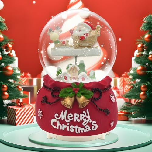 Daixilan Weihnachten Schneekugel Laterne Musical, Schneekugeln Weihnachten mit Musik, Glitter Schneeflocken Eiszapfen beleuchtet Santa Claus dekorative Laterne(Schlitten)