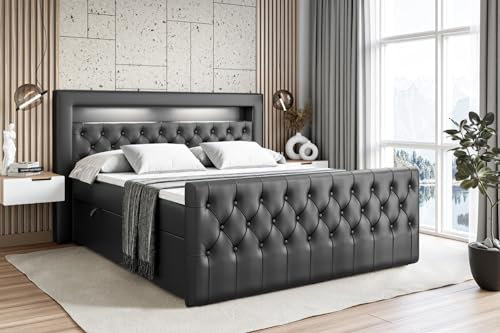 ALTDECOR Boxbett mit H4-Matratze Aurora - 180x200 - Schwarz