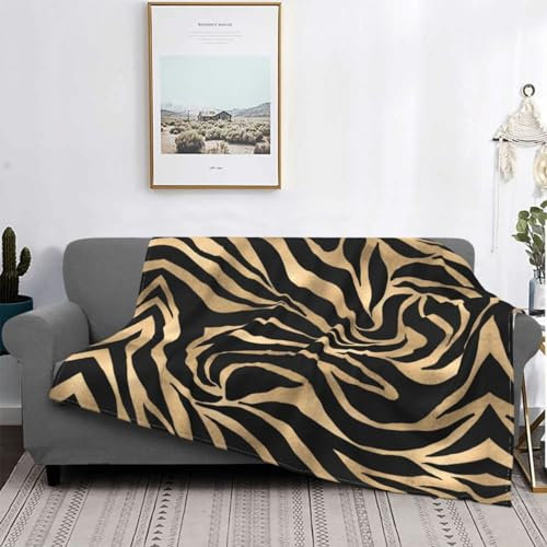 SJSXWQN Plaid in Pile Stampa Zebrata Dorata Coperta Matrimoniale Fluffy di Alta Qualità, Coperta Flanella in Microfibra Morbida Leggera, Coperta per Letto, Divano - 180x240 cm