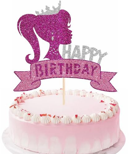 Kiwochy Prinzessin Tortendeko Mädchen Cupcake Toppers Lila Kuchendeko Glitzer Happy Birthday für Princess Thema Party Kuchen Dekoration