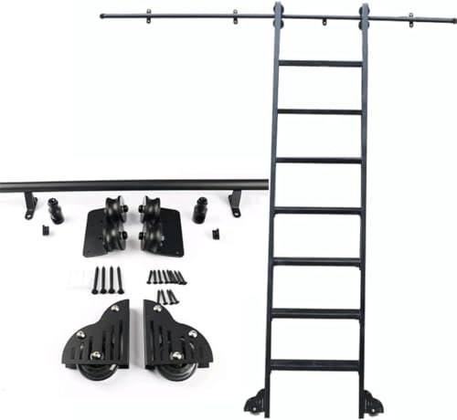 CATANK Kit di binari per Scale per librerie di ferramenta con Scala Scorrevole a Tubo Tondo, Hardware per Scale per librerie rotanti (Senza Scala) con Ruote a rulli da Pavimento + Binario