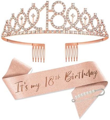 SCBOY 18. Geburtstag Mädchen 18 Geburtstag Geschenke für Birthday Girl Party Deko Decoration Inklusive Rose Gold Krone und Schärpe