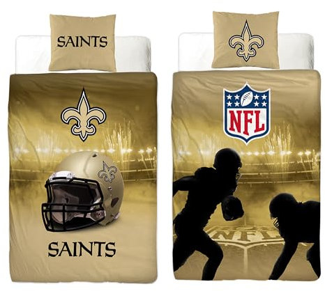 BERONAGE NFL Bettwäsche New Orleans Saints 135 x 200 cm + 80 x 80 cm 100% Baumwolle Renforcé-Linon-Qualität Reißverschluss American Football Fan Super Bowl Sir Saint Gumbo Wende-Bezug deutsche Größe