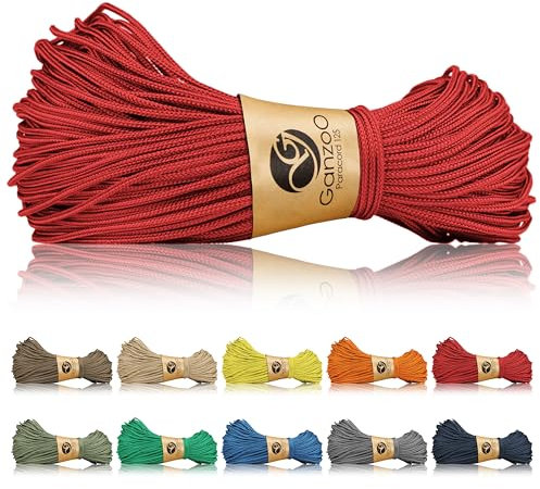 Ganzoo Paracord 125 Seil 1mm Takel-Schnur, Nylon & Polyester, Allzweckseil für Armband, Hundehalsband, Hundeleine & Knüpfen, Takeln, Camping & Survival, Rot