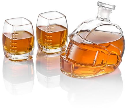 Football Whiskey Decanter Set for Men - Unique Helmet Shaped - Personalized Football Gifts for Men Dad Boyfriend Husband, Bourbon Liquor Dispenser for Football Sports Fans Collection, Coach Gifts