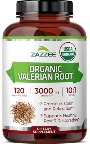 Zazzee USDA Organic Valerian Root 10:1 Extract, 120 Vegan Capsules, 4 Month Supply, Valeriana Officinalis, Relaxation, Calm & Mood Support, All-Natural, Non-GMO, Made in the USA