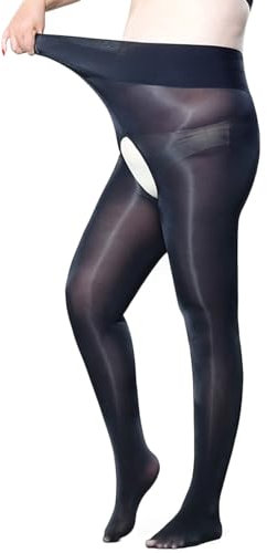 RUIBAVYA Strumpfhosen Damen Grosse Grössen 6DEN Glänzende Feinstrumpfhose übergröße Strumpfhosen mit hoher Taille-SchwarzOffen