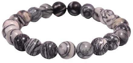 INFINITY GEMS Natürliches AAA-Armband aus schwarzem Picasso-Jaspis, 4 mm, Edelstein, dehnbares Armband | 7–7,5 Zoll Länge | Unisex-Armband | Armband mit runden Perlen | Männer/Frauen