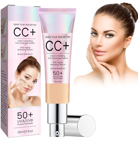 Tkekruh CC Cream Color Correcting 30ml, Color Correcting CC Cream, CC Creme Foundation Feuchtigkeitsspendend Full Coverage, Verbessert den Teint, Sunscreen Concealer, Moisture Cushion, Medium