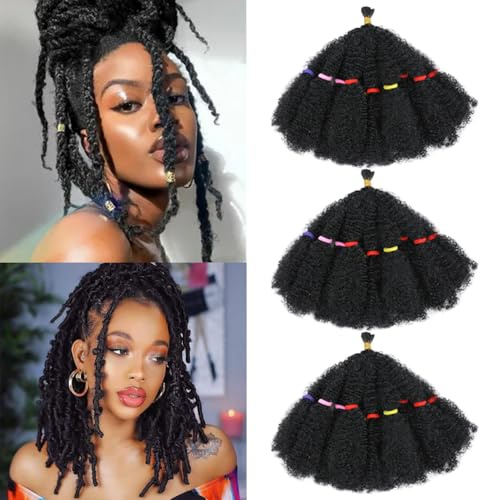 AMLUCKS Afro Kinky Hair 14 Inch 3 Packs Marley Twist Braiding Hair Pre-Separated Bulk Springy Braids for Cuban Twist Hair Faux Locs Crochet Synthetic Hair Extensions for Women (1B#, 14inch 3pcs)