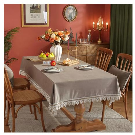 BCughia Tischdecke 140x140 Grau, Tischdecke Abwaschbar Antirutsch Quadratisch Samt Einfarbig mit Spitze Tischdecke für Esstisch