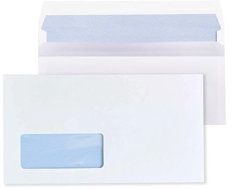 GP Globe Packaging 50 x DL White Window Self Seal Paper Envelopes (Size: 220x110mm) - Printer Safe & Fully Opaque - Security Mailing Envelopes for Home, Office & Business Use