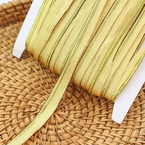 Yalulu 25 Meters Paspelband Metallic, 9mm breite Paspelband zum Nähen, Rand Nähen Band Bias Einfügen Piping Cord Seil (Gold)