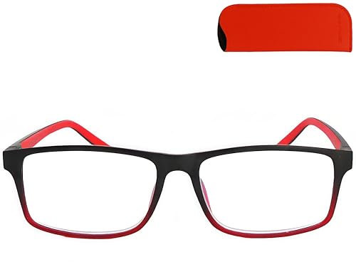 Mini Brille - Gaming Occhiali con Luce Blu Bloccanti con Aste Flessibili, Montatura in Plastica e Rettangolare Nero con Accento Rosso, Custodia, Finti Occhiali Senza Gradazione Uomo e Donna