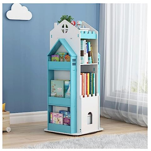 SJLSDFHG 360° Rotating Bookshelf Creative Castle Standing Bookcase Large Capacity Storage Bookshelf Organizer Children's Room Book Rack perfect Furniture