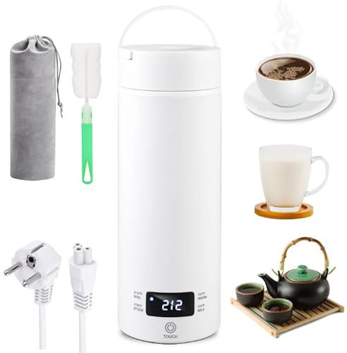 Vegena Reise Wasserkocher Klein, 500ml/300w Elektrischer Wasserkocher, Reisen Elektrische Wassertasse, Mini Elektrische Wasserkocher 304 Edelstahl-Liner Portable Kettle Für Unterwegs