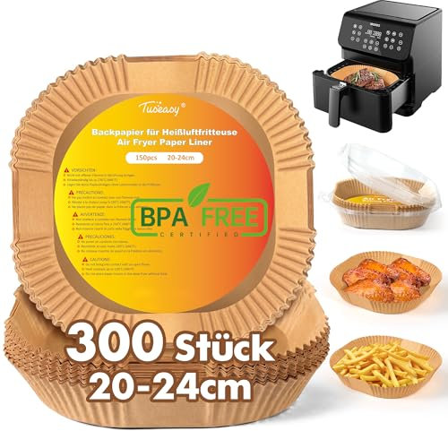 TUSEASY Papel Freidora Aire, 300 Piezas 20cm Papel Air Fryer Cuadrado, Accesorios 5-7L Freidora Aire, Molde Papel de Horno Desechable Antiadherente para COSORI Cecotec 5,5L 6L
