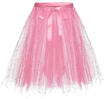 TUKEVA Courte Femme sous Robe en Tulle Années 50 Rockabilly Tutu Petticoat Tulle Rétro Orange Jupes en Tulle Taille élastiquée Orange Taille élastique pour Les Femmes (Fibre de Polyester, Rose)