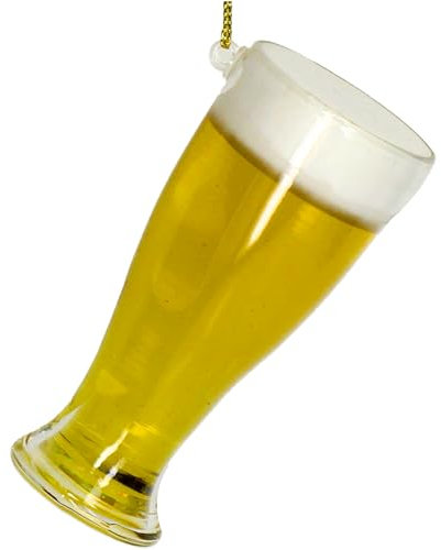 HD Collection Christbaumschmuck 9cm Glas - Bierglas Figur zum Aufhängen - Weihnachtsbaum Anhänger für Weihnachten - Christbaumanhänger & Weihnachtsbaumschmuck - Hefeweizen Bier Gelb