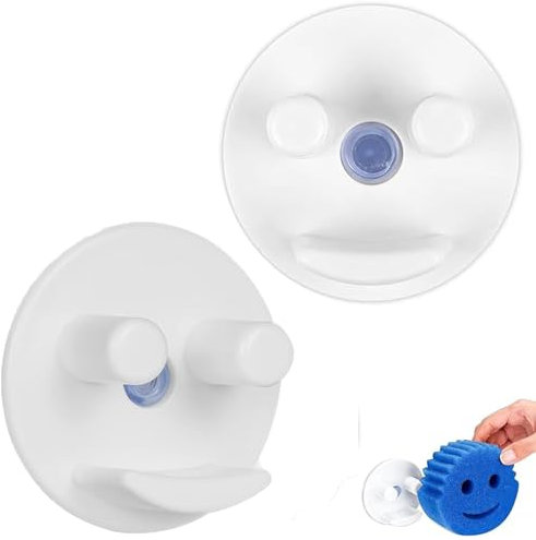 RXKFIGX 2 Porte-éponges de Cuisine Smiley avec Ventouses Porte-éponge Smiley Porte Eponges Smiley de Cuisine Porte-éponge Smiley pour Gommage é pour Évier de Cuisine(Blanc Eponges Non Incluse