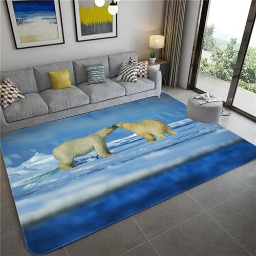 Kind Teppich 100 X 150 cm, Schlafzimmer Teppich, 3D Teppiche Wohnzimmer Teppiche Weich rutschfest Teppich Für Wohnzimmer Schlafzimmer Bettvorleger Tier Eisbär-3304602666648