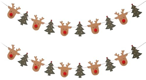 2 pancartas de reno de Navidad, banderines colgantes para árbol de Navidad, decoraciones colgantes de Navidad, bandera de cuerda de alce para Navidad, Año Nuevo, fiesta, interior, exterior, chimenea,