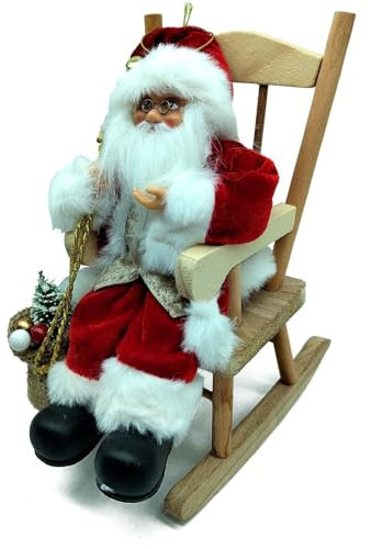 AC - Figura de Papa Noel en Mecedora - Fabricado en Poliéster y Madera - Artículo Decorativo para Navidad - 22 x 12 x 20 cm