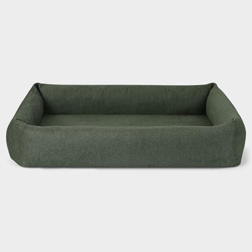 PAW WOW Emma Hundebett | Orthopädisches Hundebett | Hundekörbchen für mittelgroße und große Hunde (Olive, 105x75cm)