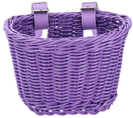Wisafory Fahrradkorb für Kinder, Kinderfahrradkorb Vorne Fahrradkörbchen Geflochten Laufrad Korb Lenkerkorb Kinder Handgewebter Kleiner Fahrradkörbchen für Outdoor-Radfahren Lila Mittel