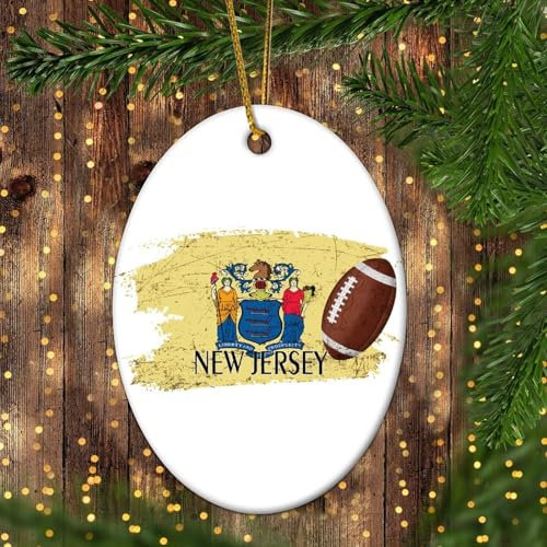 LMMIXEE New Jersey Nationalflagge Weihnachtsbaumschmuck American Football New Jersey patriotisches Land Stadt Souvenir Neuheit Weihnachtsschmuck American Football Liebhaber Geschenke 7,6 cm