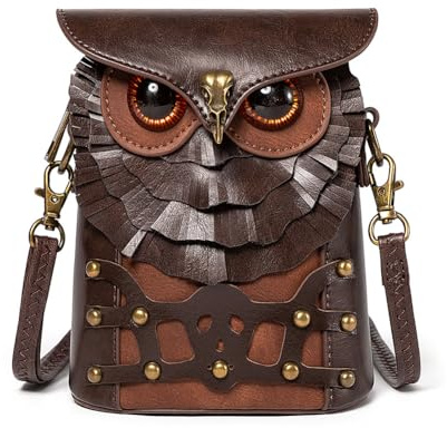 Mittelalter Steampunk Damen Crossbody Tasche Kreative Eule Mini Münzbörse Eule Form Crossbody Tasche, Es gibt keinen Gürtel 17 * 14 * 7,5 cm, Braun