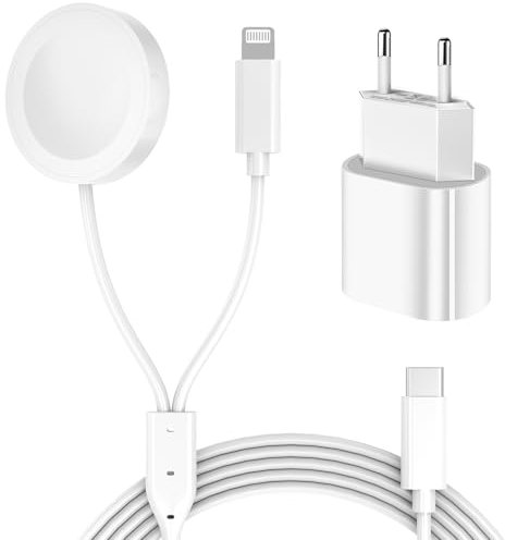 Upgraded SchnellLadekabel für Apple Watch iPhone, augley 2in1 5.0ft iWatch Ladegerät mit 20W USB C Schnellladegerät für iWatch Ultra/SE/10/9/8/7/6/5 & iPhone 14/13/12/11 (20W)