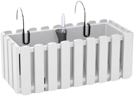 B2C Window Fence Hanging Flower Pot Planter 2 Sizes 4 Colours Rustic Slat Farm House Design UK Self Watering Kit (White, Medium - 38cm)