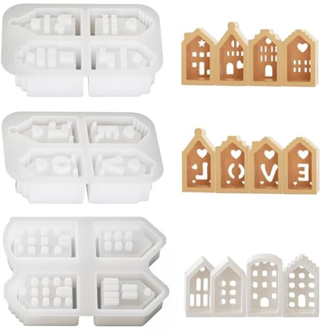 Moules en Silicone pour Maison, 3 Formes Mini Maisons Moules en Silicone Moule Silicones Savon Moule Love House pour Verser avec Plâtre Béton Créatif Bougies Savon