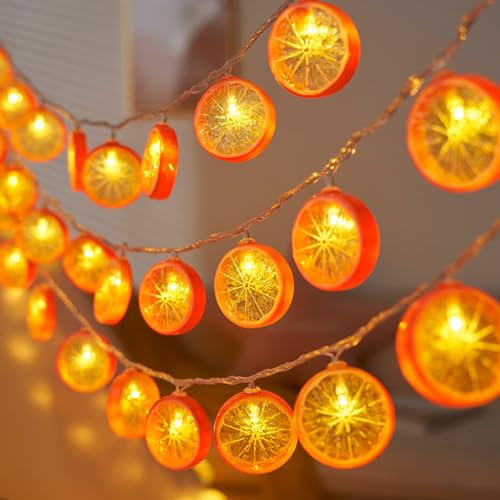 ENLACE Lichterkette Orange, 1,5 M 10 LED Orangenscheiben Lichterkette, Zitronen Lichterkette, Dekoratives Licht für Terrasse, Wohnzimmer, Schlafzimmer, Party, Hochzeit, Karneval, Innen und Außen