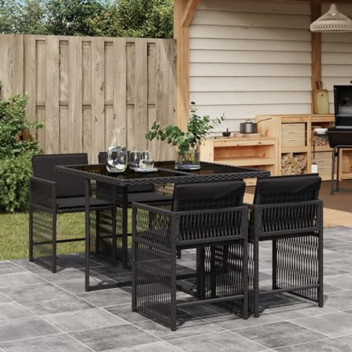IKAYAA Gartenmöbel Set 4 stühle mit Tisch Rattan Sitzgruppe Garten Essgruppe 4 Personen Gartengarnitur Sitzgruppe Outdoor Sitzgarnitur Terassenmöbel außen-Schwarz-5-tlg-Typ 4