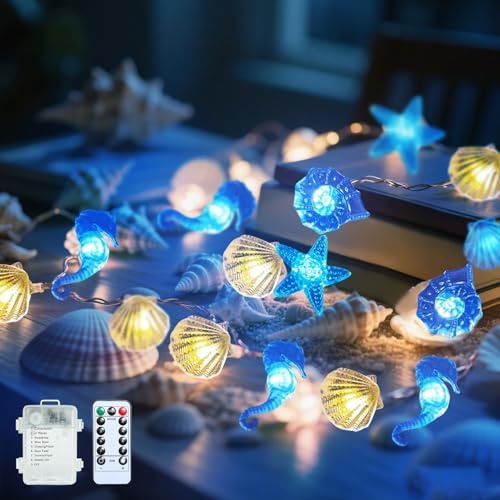 Lichterkette Meerestiere mit Timer, 3m 30 Led Lichterkette Kinderzimmer Meerestiere, 8 Modi Lichterketten Batteriebetrieben mit Fernbedienung, Maritim Deko Aesthetic Lichterkette für Innen Außen, (A)