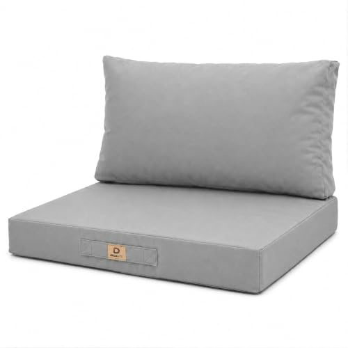 Deco Arts Sitzkissen Outdoor mit abnehmbarem Bezug, Sitzfläche 70x60x8 cm Plus Rückenkissen 70x35 cm, für Gartensessel und Gartensofa, Kieselgrau