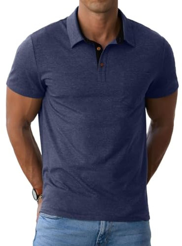 PrinStory Poloshirts Herren Kurzarm Männer Golf Polo Shirts Mit Tasche Baumwolle T Shirt Sommer Freizeit T-Shirt Mit Tasche (Vg Marineblau, 3XL)