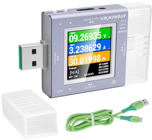 Ransanx USB Tester Power Meter DC 0-50V 6,5A 325W Digital Multimeter PD 3,0 Typ C Spannung Strom Tester mit Dual Interface, für PD 2.0/3.0, QC 2.0/3.0, PPS, MTK,AFC, FCP, SCP, HISCP, VOOC, SVOOC usw