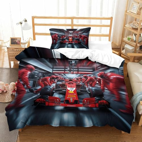 LILIlaobiao Ferrarii Racing Bettwäsche Single(135x200cm), Atmungsaktiv Bettdeckenbezug Mit Kissenbezüge: 80 X 80cm, Formulaone Bettbezug Luxuriös Duvet Cover Set Reißverschluss