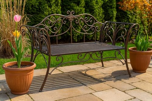 Biscottini Gartenbank – Gartenbank für den Außenbereich – Sofa aus bronziertem Eisen – Gartenbank 135 x 50 x 92 cm – Gartenbänke aus Metall – 2-Sitzer Stuhl – Gusseisenbänke