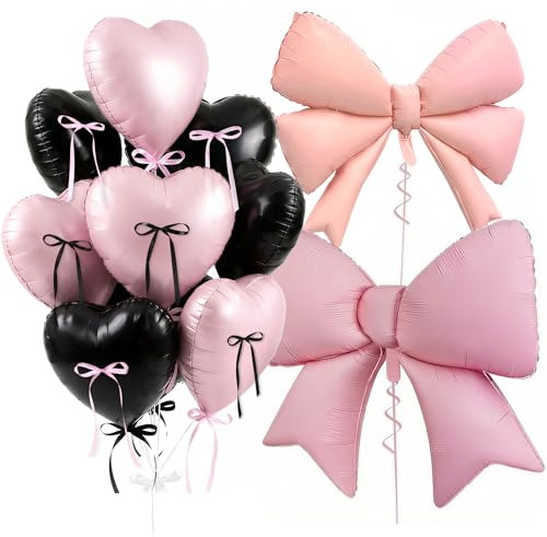 Palloncini a forma di cuore, palloncini in alluminio (Nero e rosa)