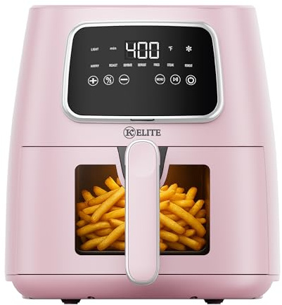 Kitchen Elite 5.5 Qt. Freidora de aire digital, cocina de encimera con visualización LED, preajustes para freír al aire, asar, deshidratar, descongelar y recalentar, rosa